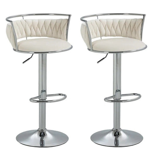 SERENITà 2 x Height Adjustable Swivel Bar Velvet Padded Metal Round Base - White