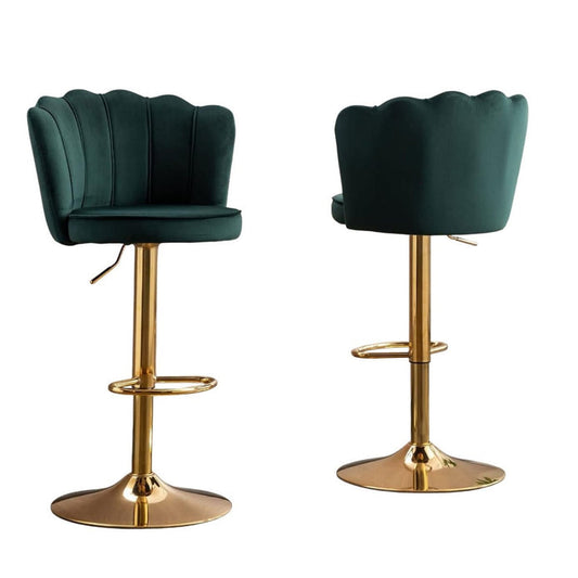 SERENITà 2 x Height Adjustable Counter Stool Swivel Bar Velvet Padded Golden Base - Emerald Green