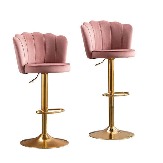 SERENITà 2 x Height Adjustable Counter Stool Swivel Bar Velvet Padded Golden Base - Pink