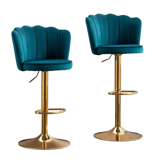 SERENITà 2 x Height Adjustable Counter Stool Swivel Bar Velvet Padded Golden Base - Teal Blue