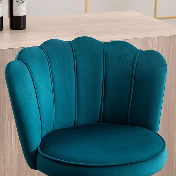 SERENITà 2 x Height Adjustable Counter Stool Swivel Bar Velvet Padded Golden Base - Teal Blue