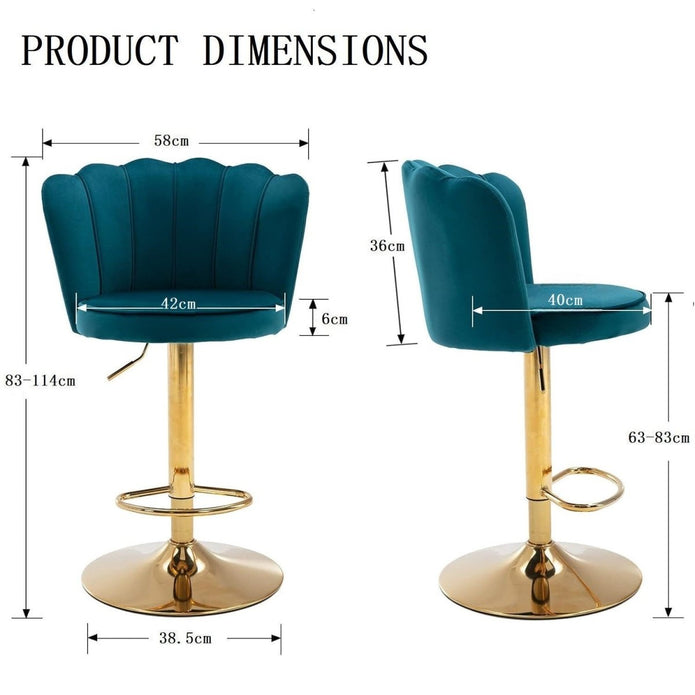 SERENITà 2 x Height Adjustable Counter Stool Swivel Bar Velvet Padded Golden Base - Teal Blue