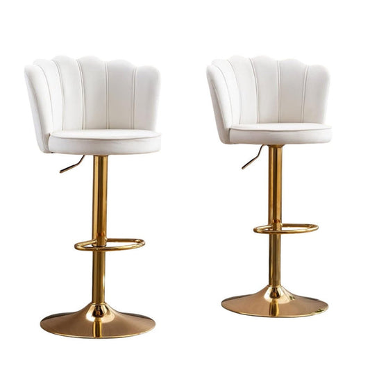 SERENITà 2 x Height Adjustable Counter Stool Swivel Bar Velvet Padded Golden Base - White